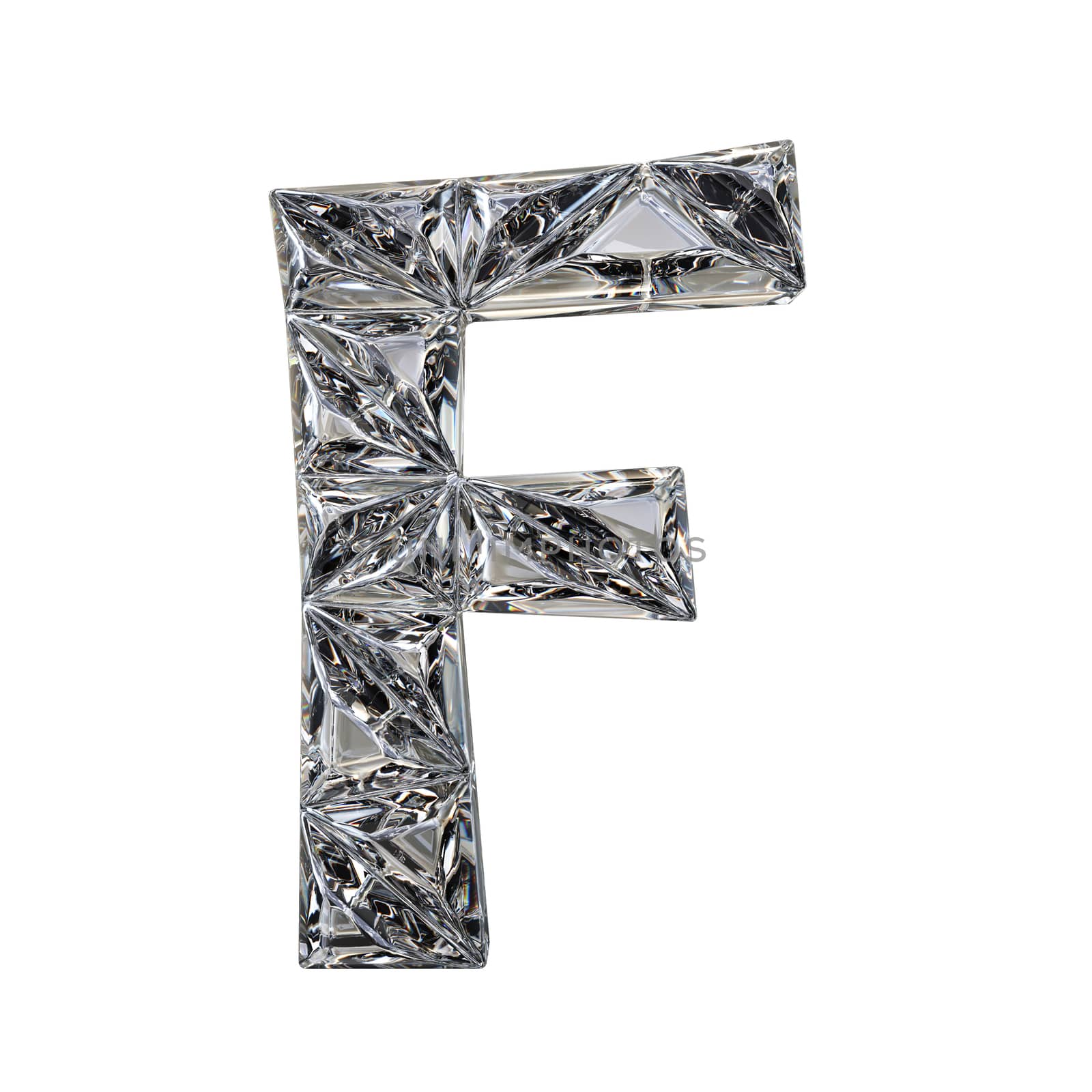 Crystal triangulated font letter F 3D render illustration isolated on white background