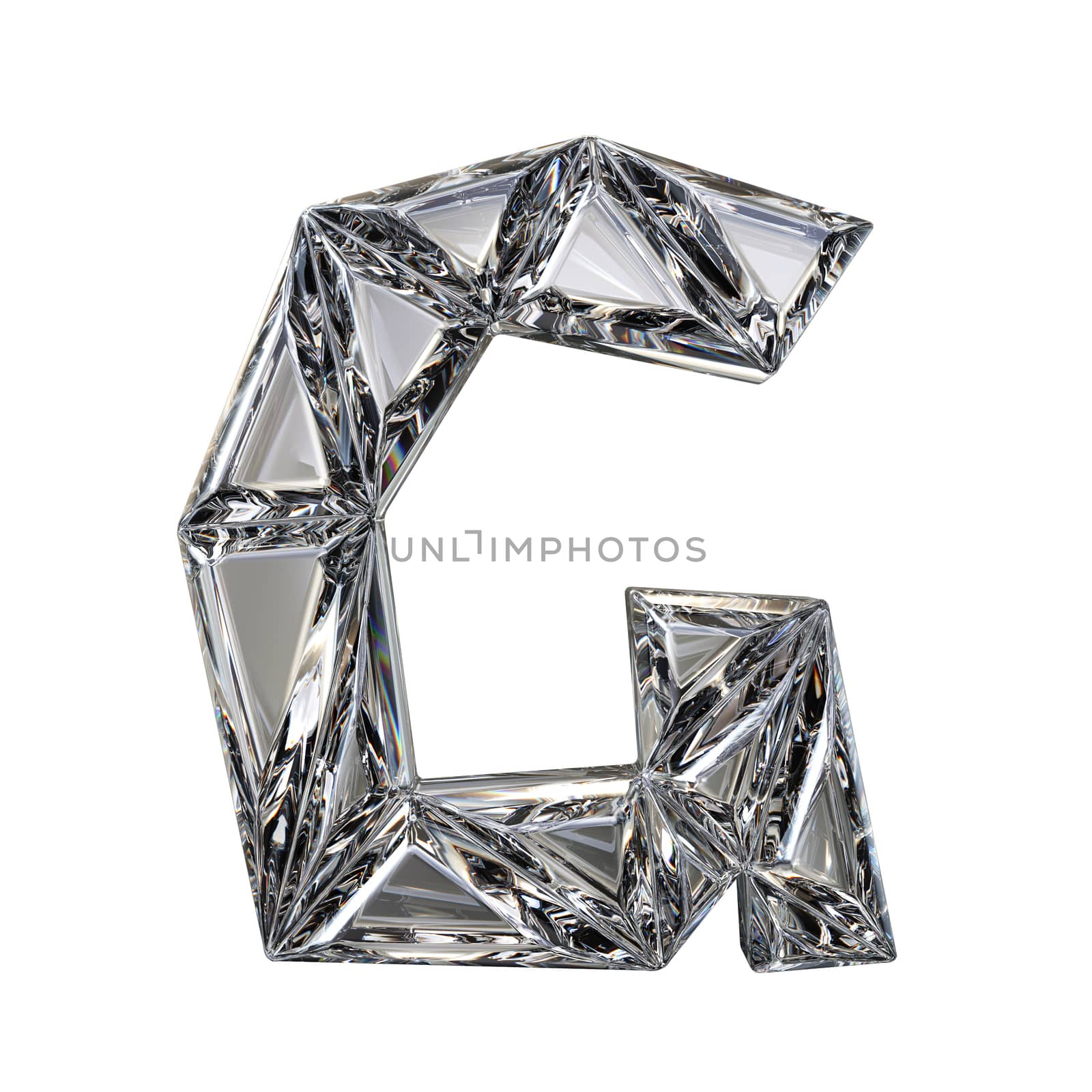 Crystal triangulated font letter G 3D render illustration isolated on white background