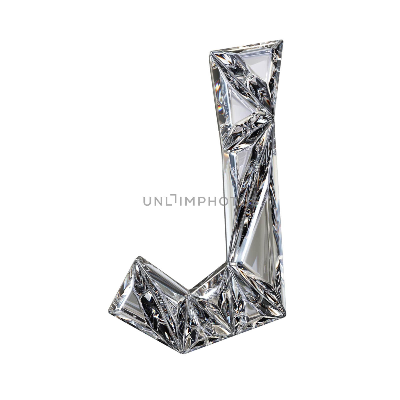 Crystal triangulated font letter J 3D render illustration isolated on white background