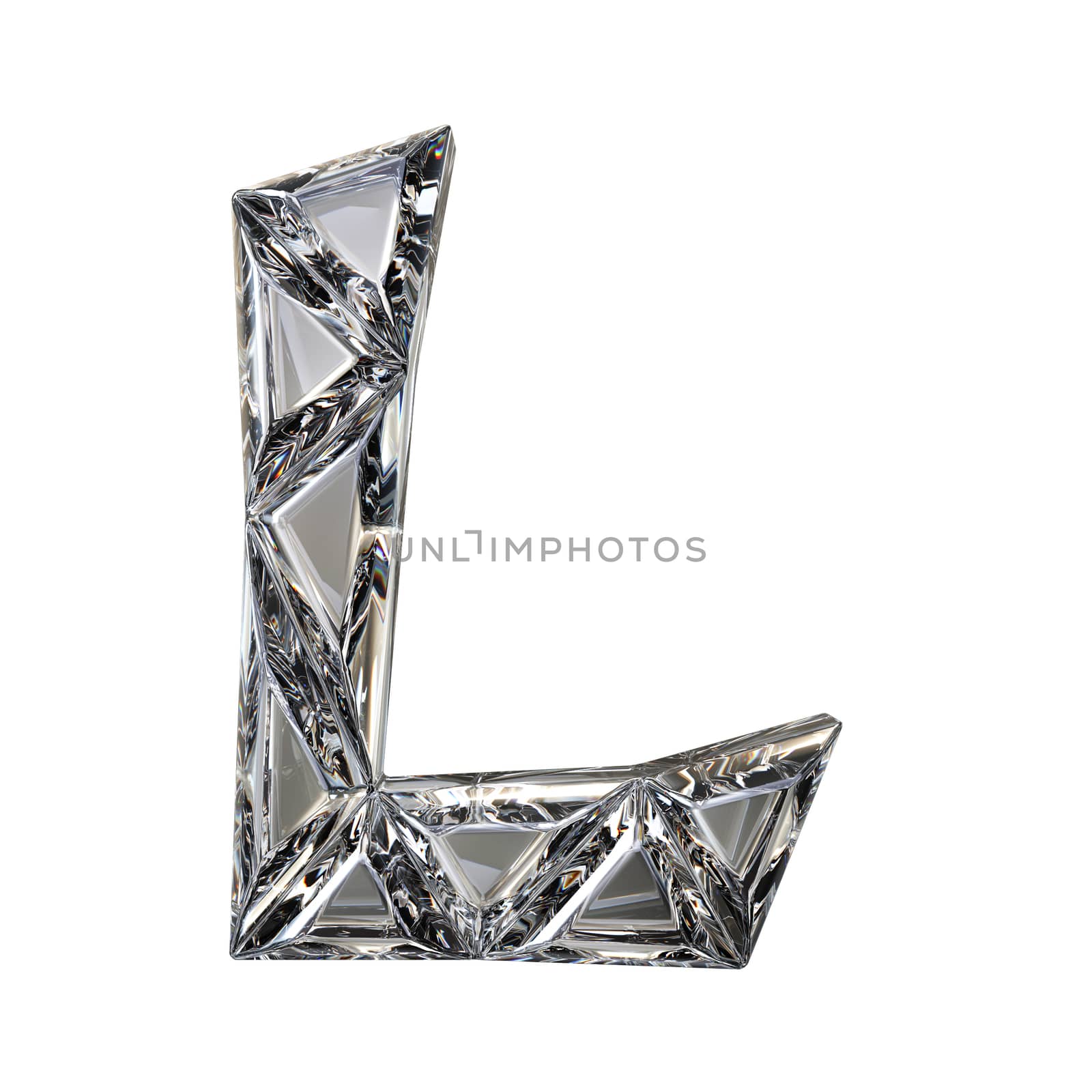 Crystal triangulated font letter L 3D render illustration isolated on white background