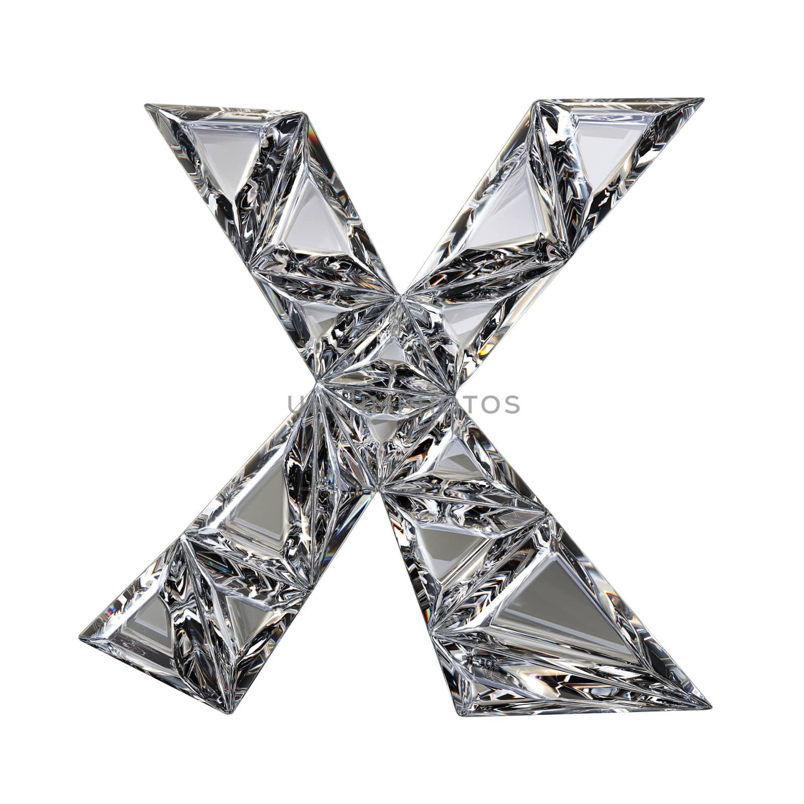 Crystal triangulated font letter X 3D render illustration isolated on white background