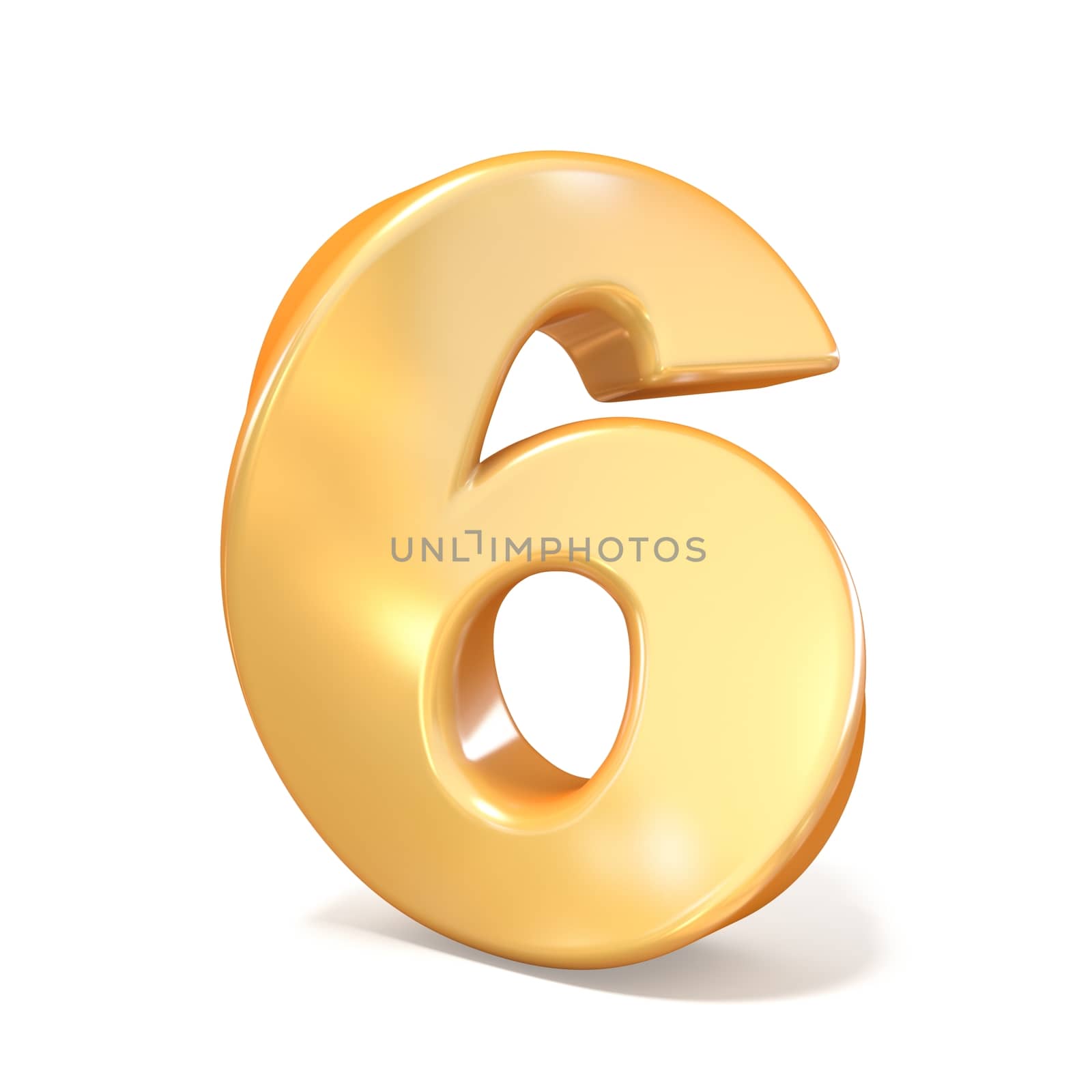 Orange twisted font number SIX 6 3D render illustration isolated on white background