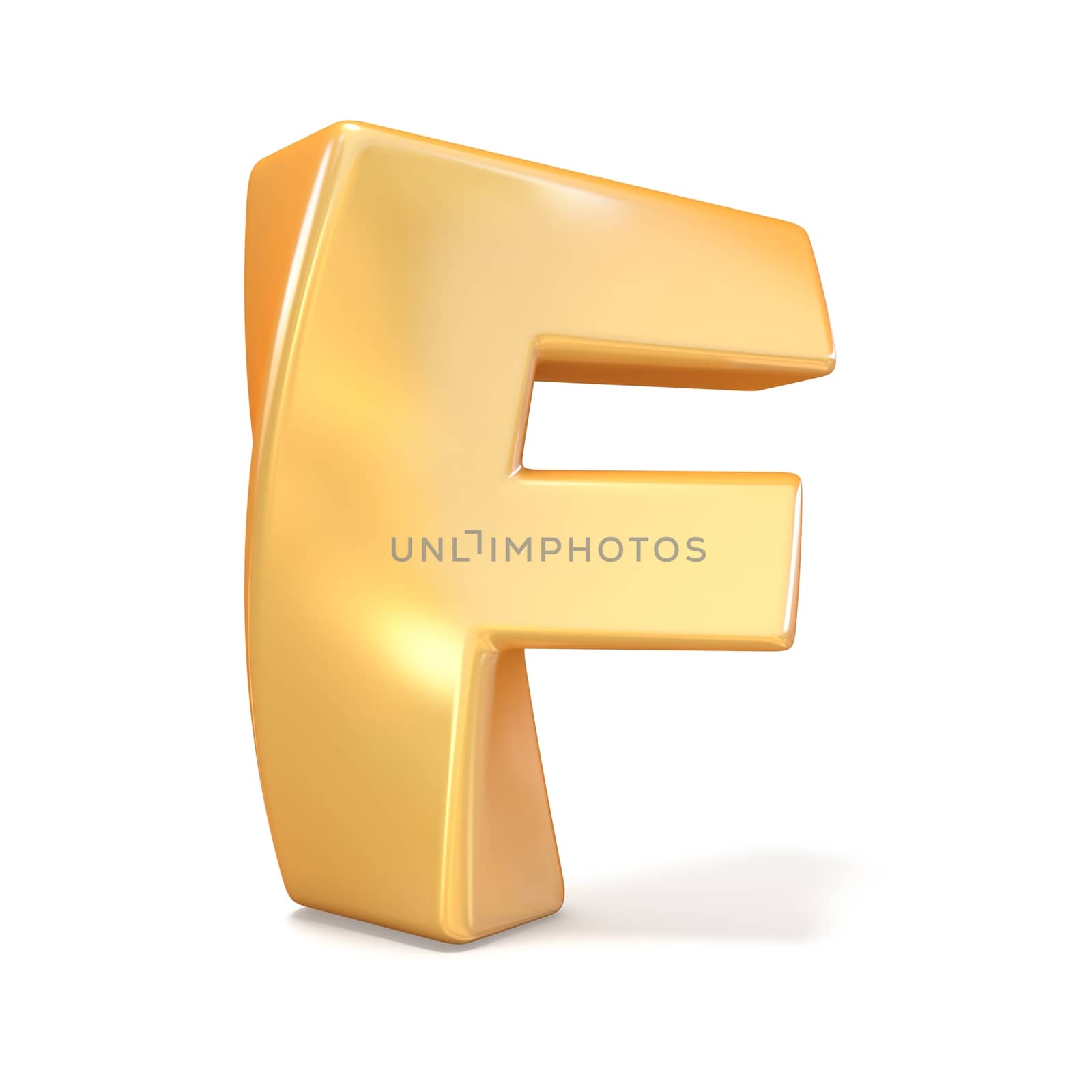 Orange twisted font uppercase letter F 3D render illustration isolated on white background