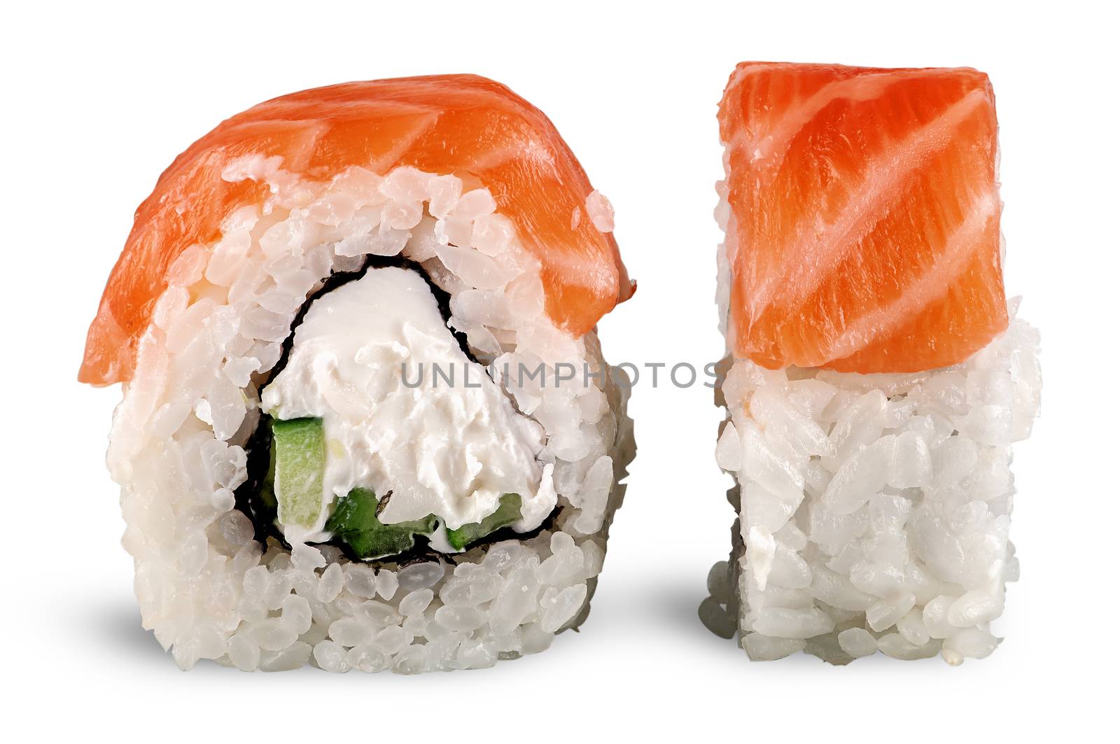 Two pieces of sushi roll of Philadelphia by Cipariss