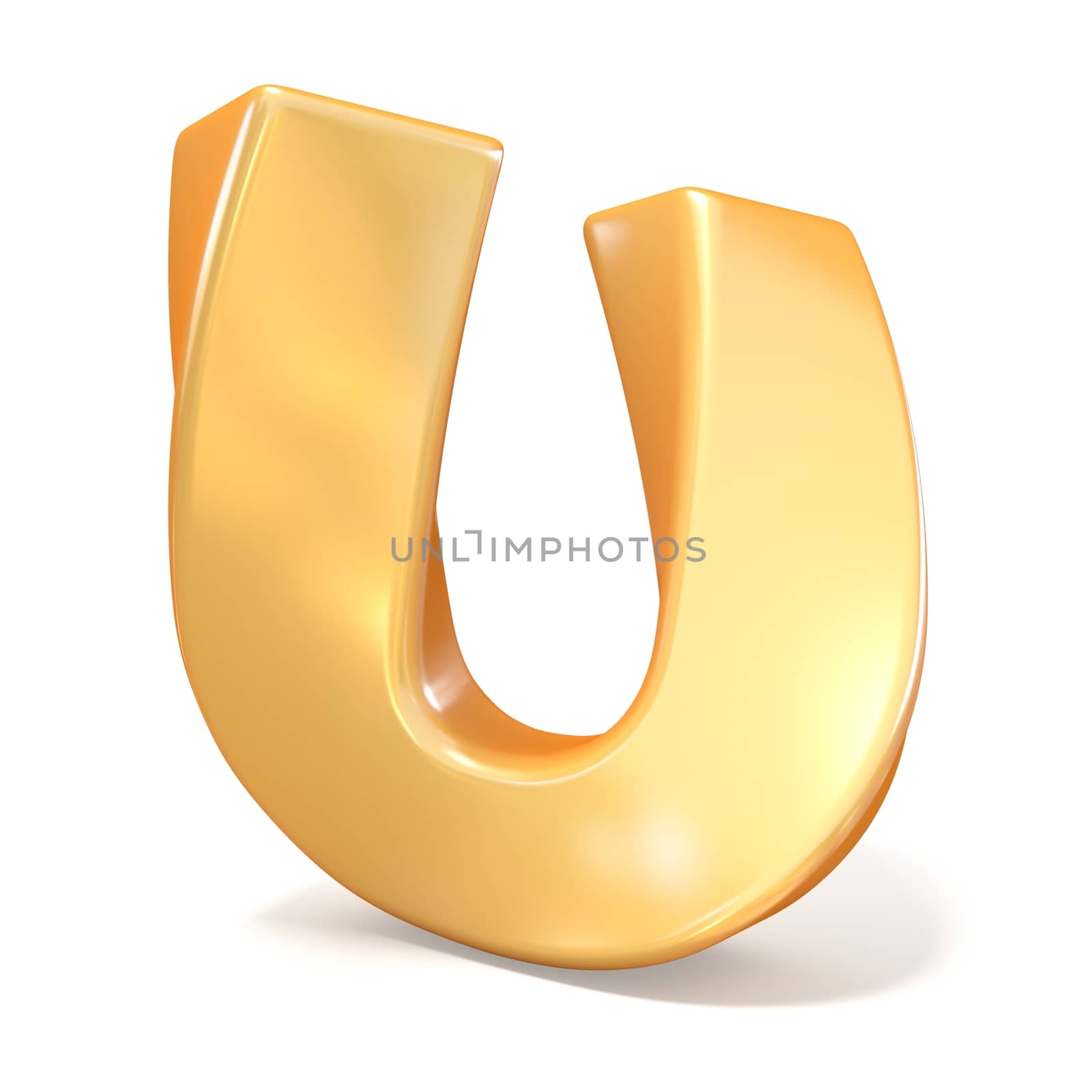 Orange twisted font uppercase letter U 3D render illustration isolated on white background