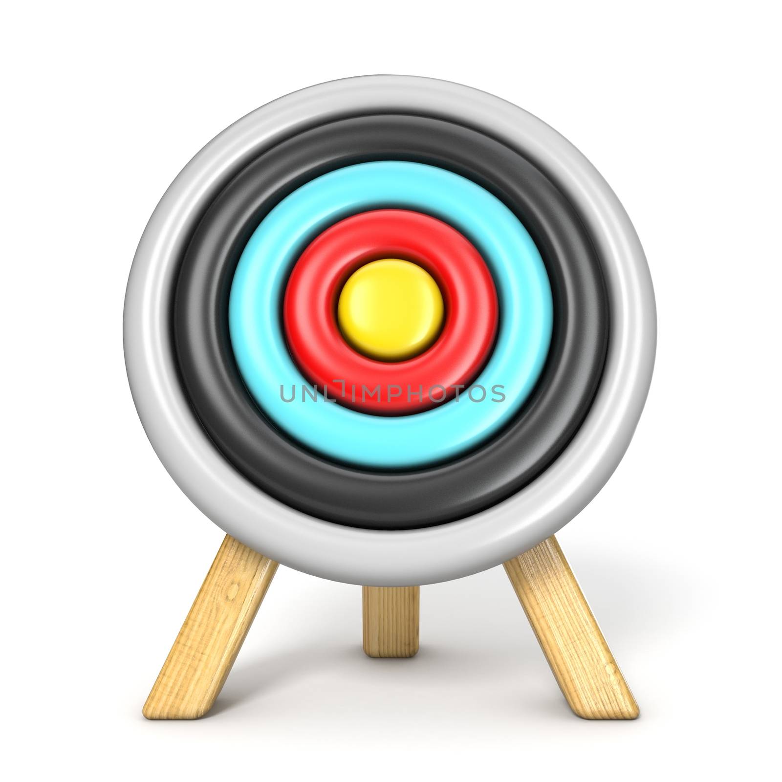 Archery target front view 3D render illustration isolated on white background