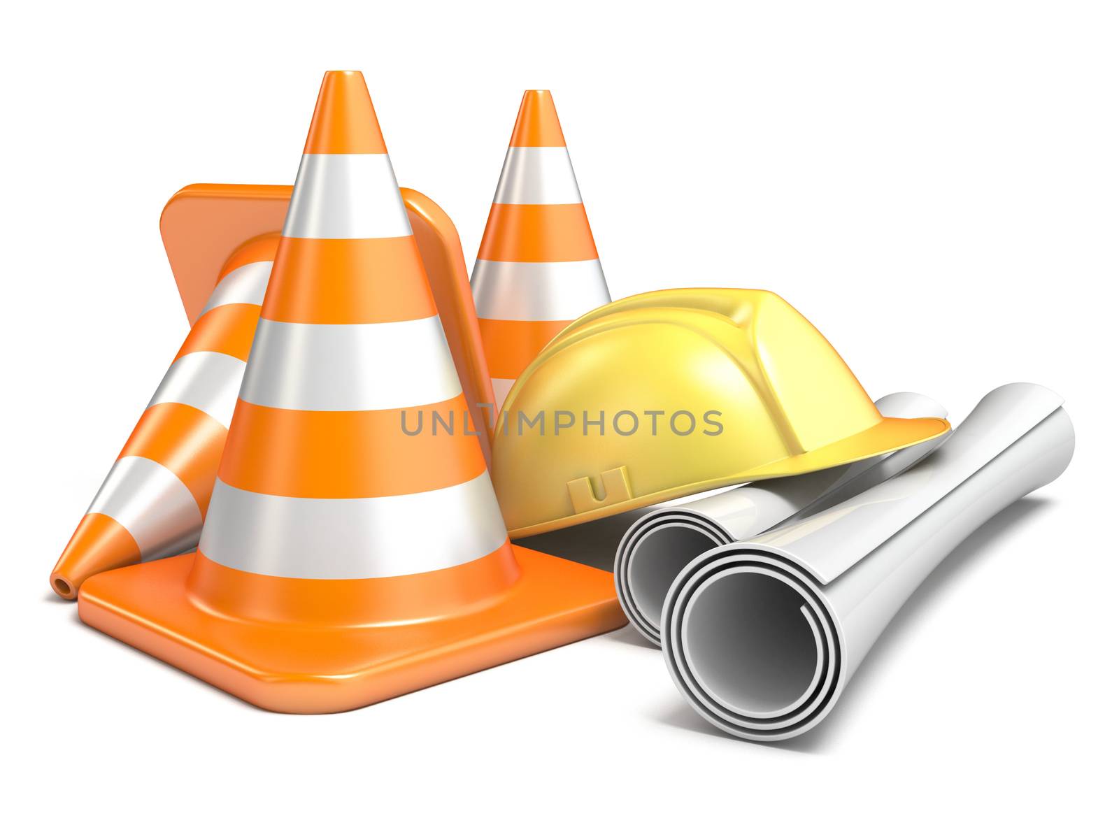 Under construction concept 3D render illustration isolated on white background