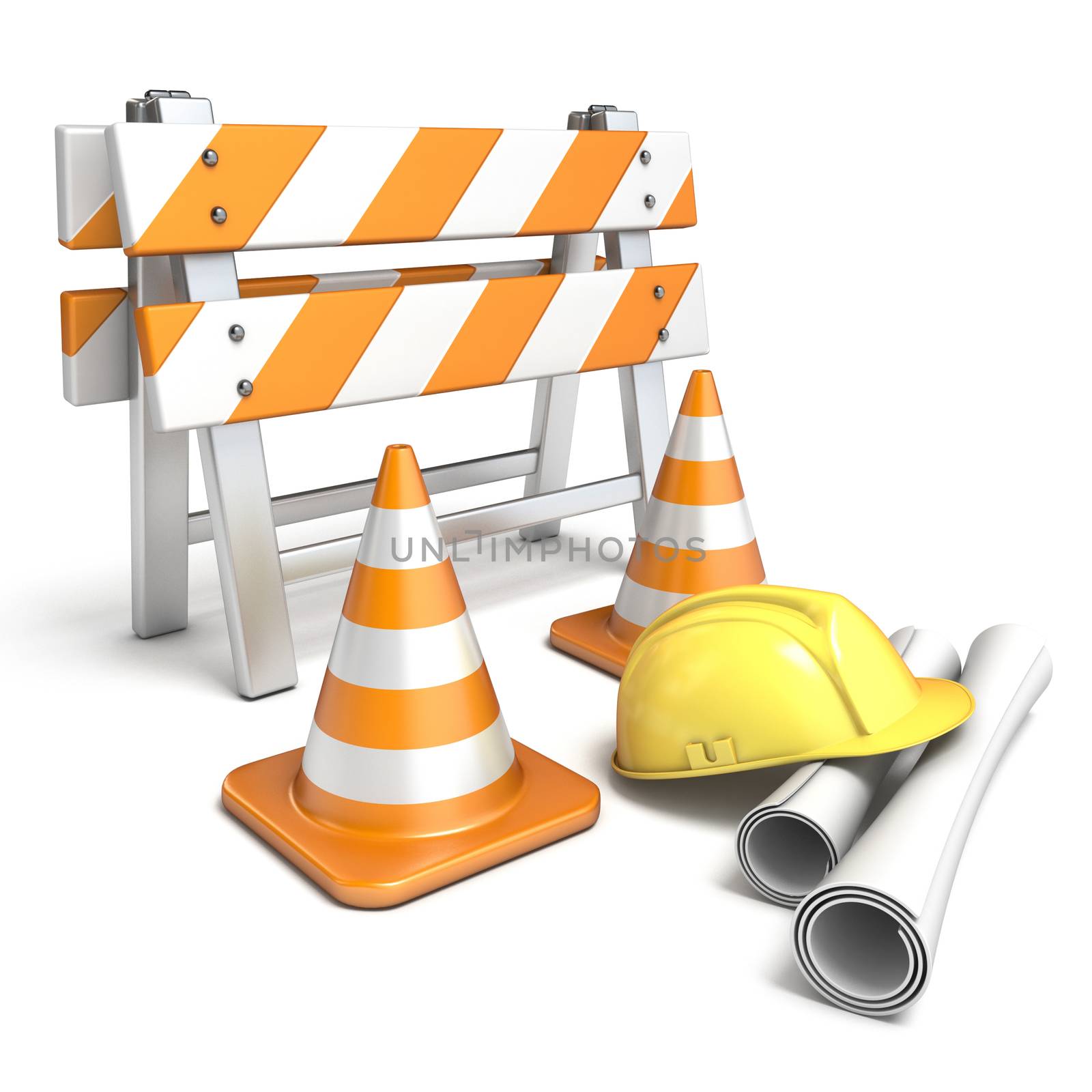 Under construction concept 3D render illustration isolated on white background