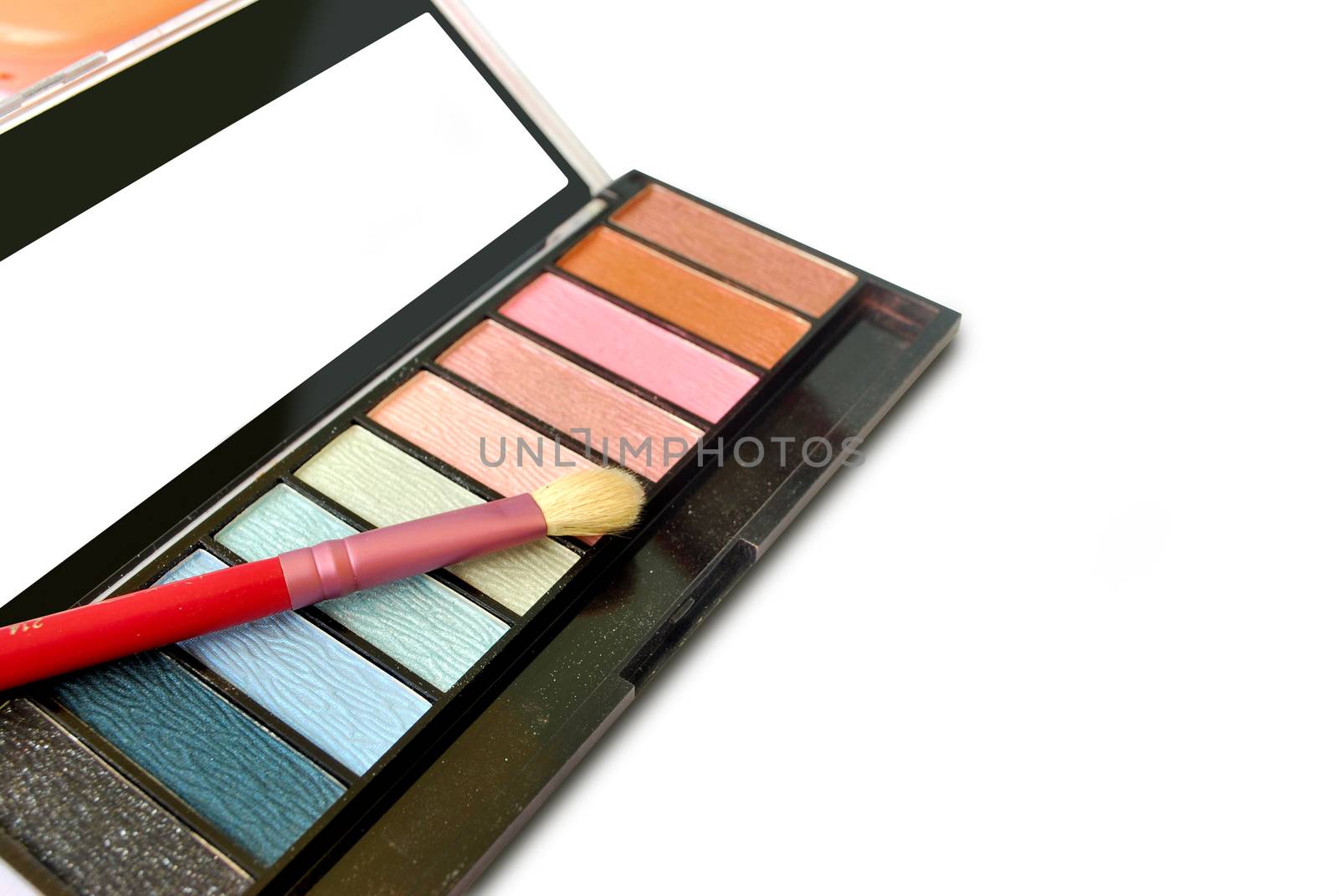 Makeup accessories for beautician is bright color.