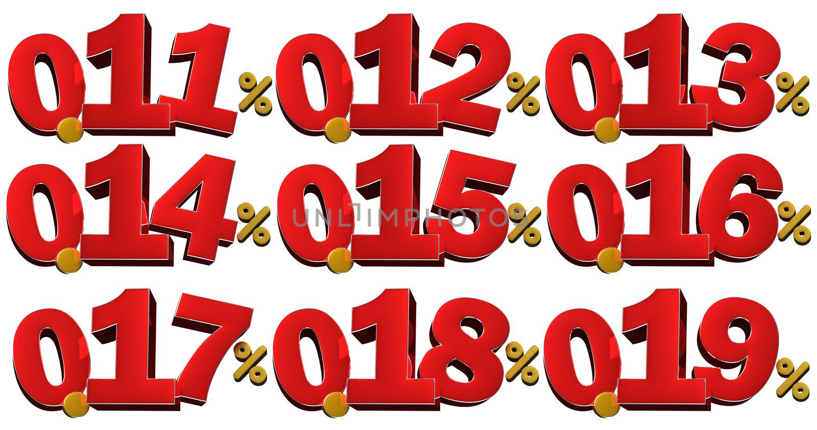 Collecting numbers in percent on white background.(with Clipping Path)
