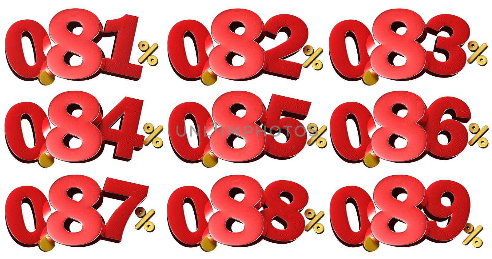 Collecting numbers in percent on white background.(with Clipping Path)