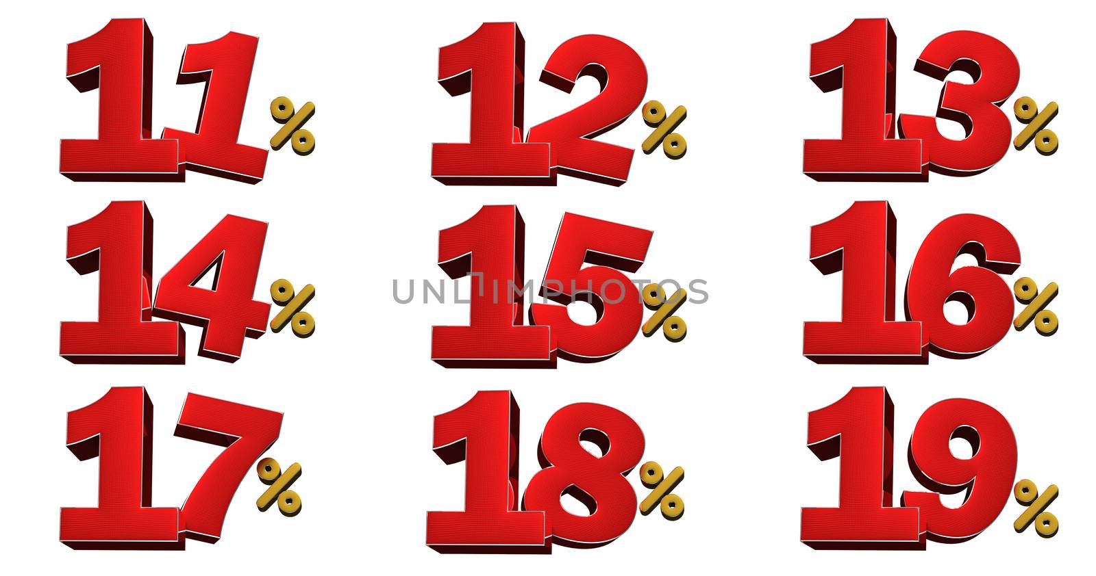 Collecting numbers in percent on white background.(with Clipping Path)