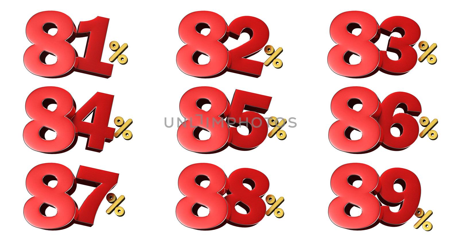 Collecting numbers in percent on white background.(with Clipping Path)