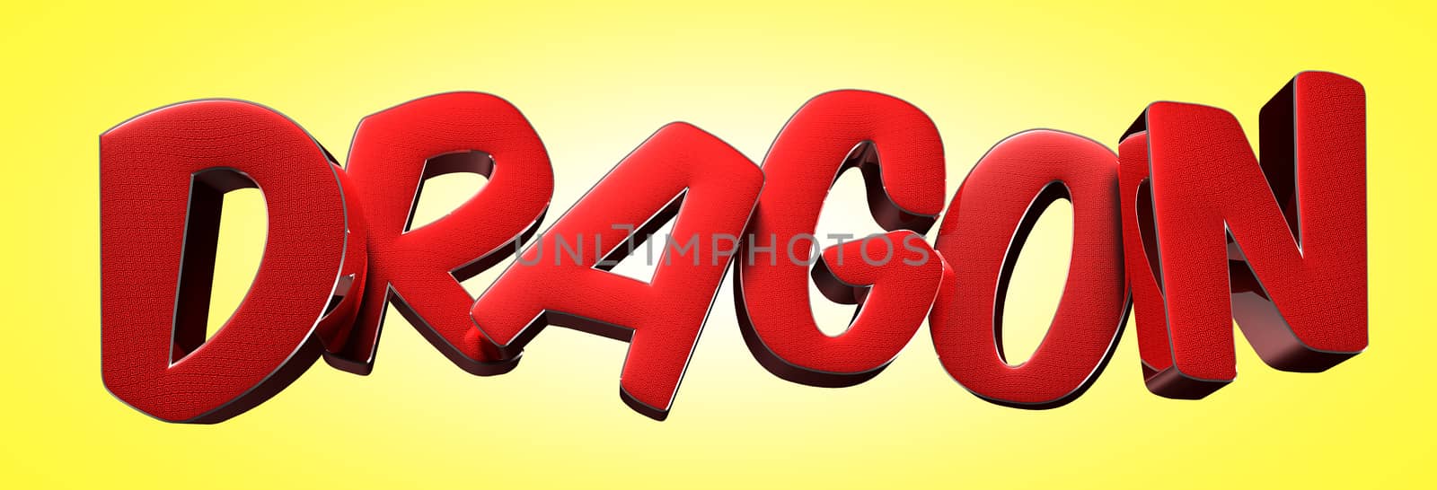 Text Dragon red 3D rendering on Yellow background.With Clipping Path.