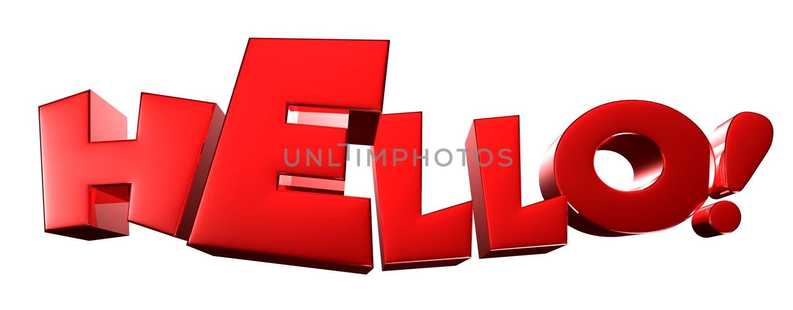 Hello red 3D rendering on white background.With clipping path.