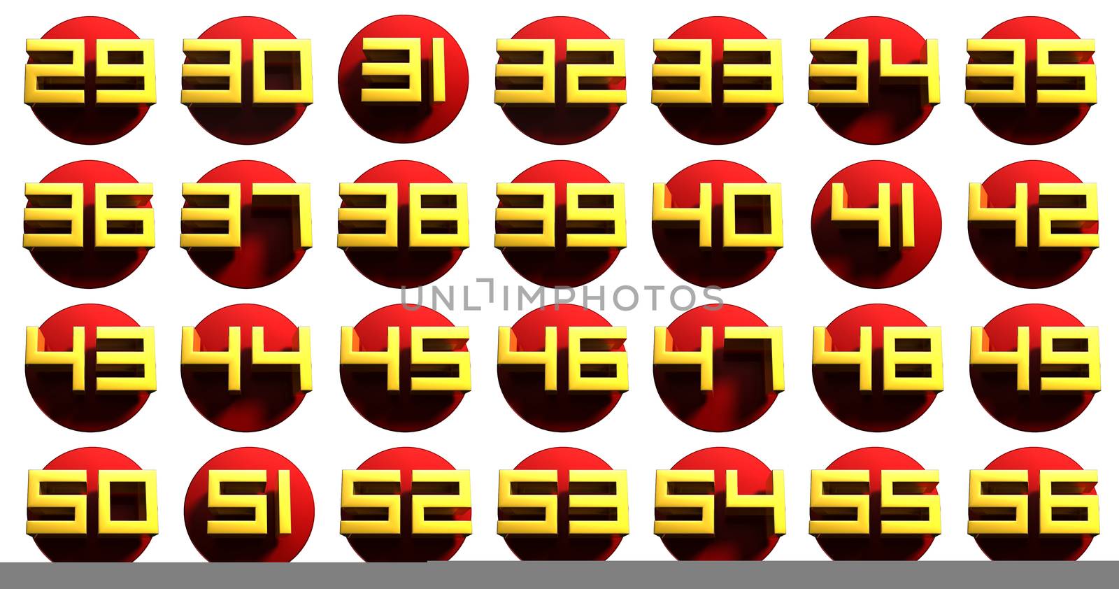 Numbers collection 29-56 3D rendering Small size 6 cm.Resoluton 300 ppi.With Clipping Path.