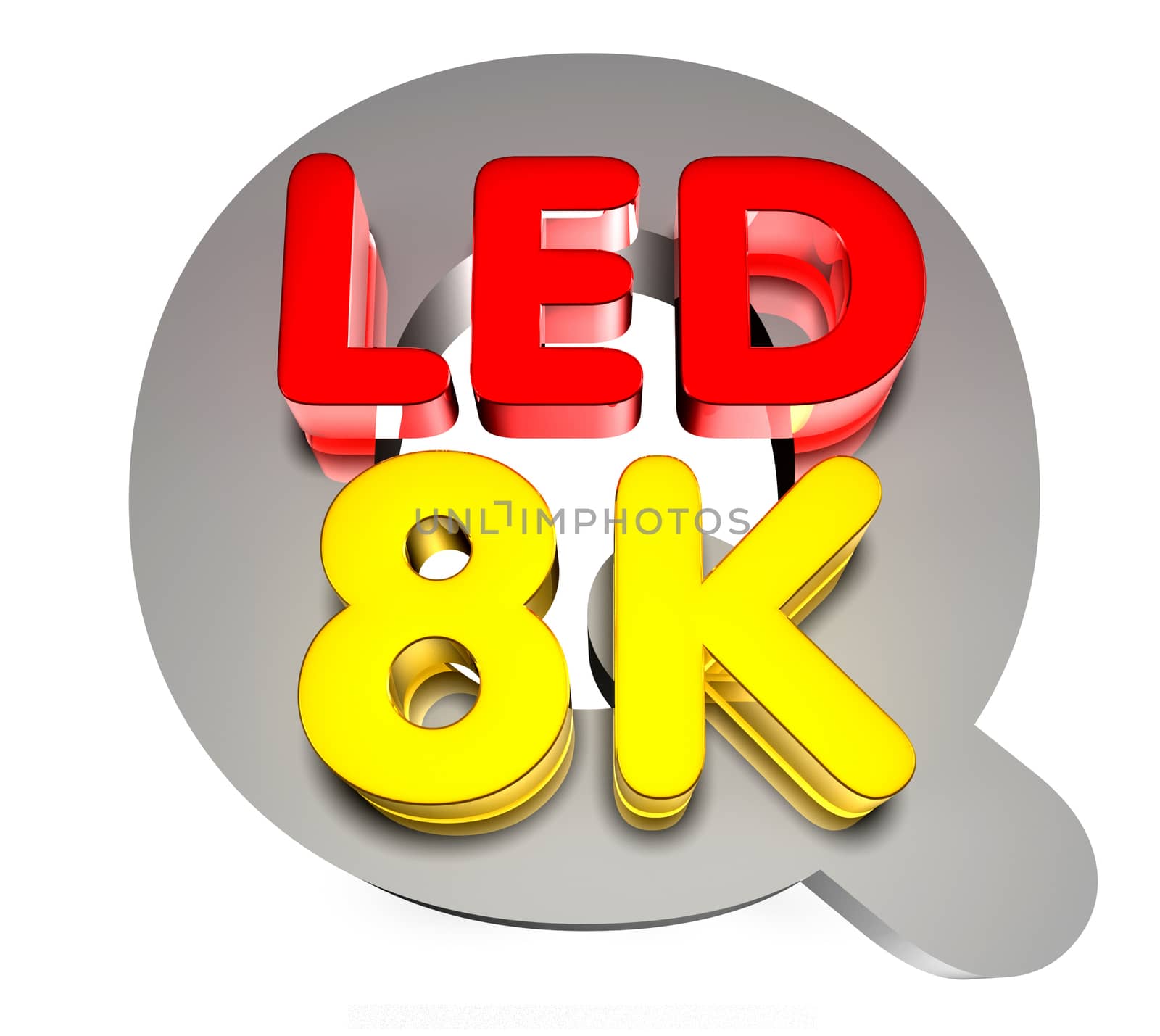 Q lED 8K 3D rendering on white background.With Clipping path.
