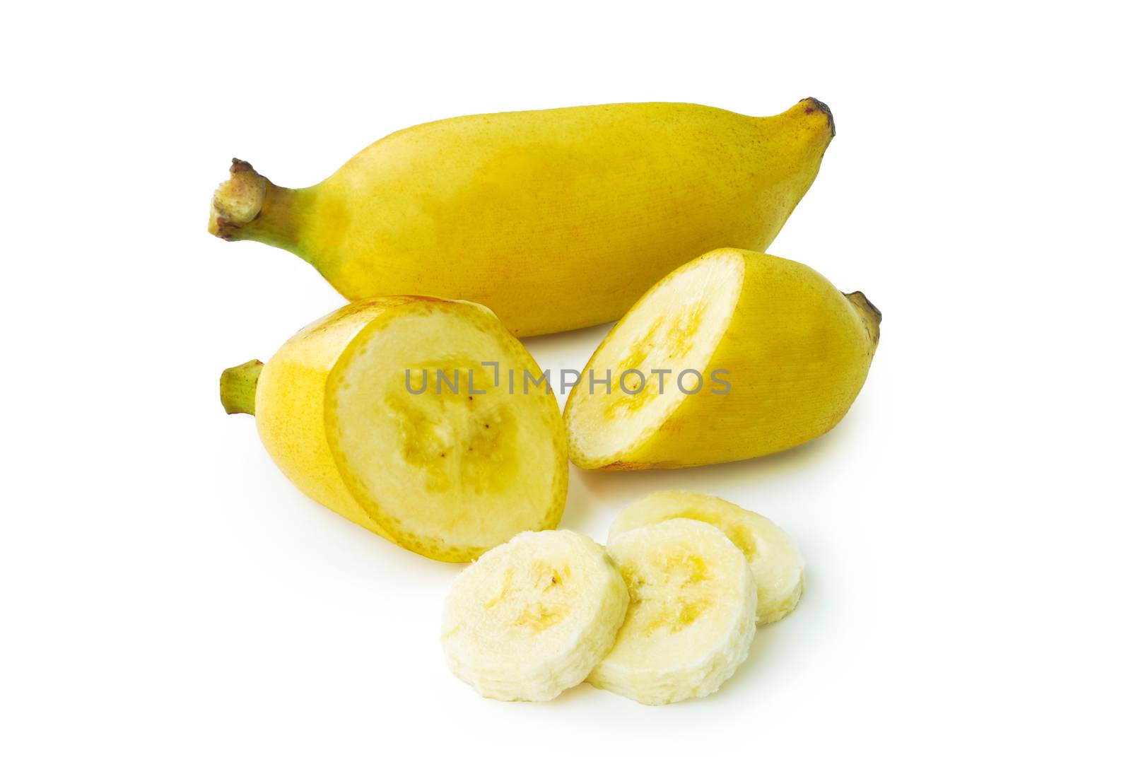 Thai Cooked yellow bananas.With Clipping Path.