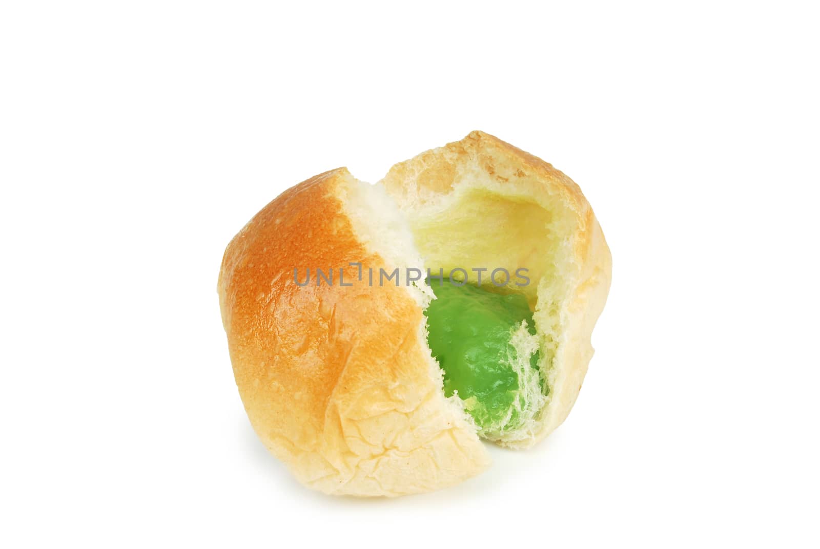 Fresh bread and pandan custard.With Clipping Path.