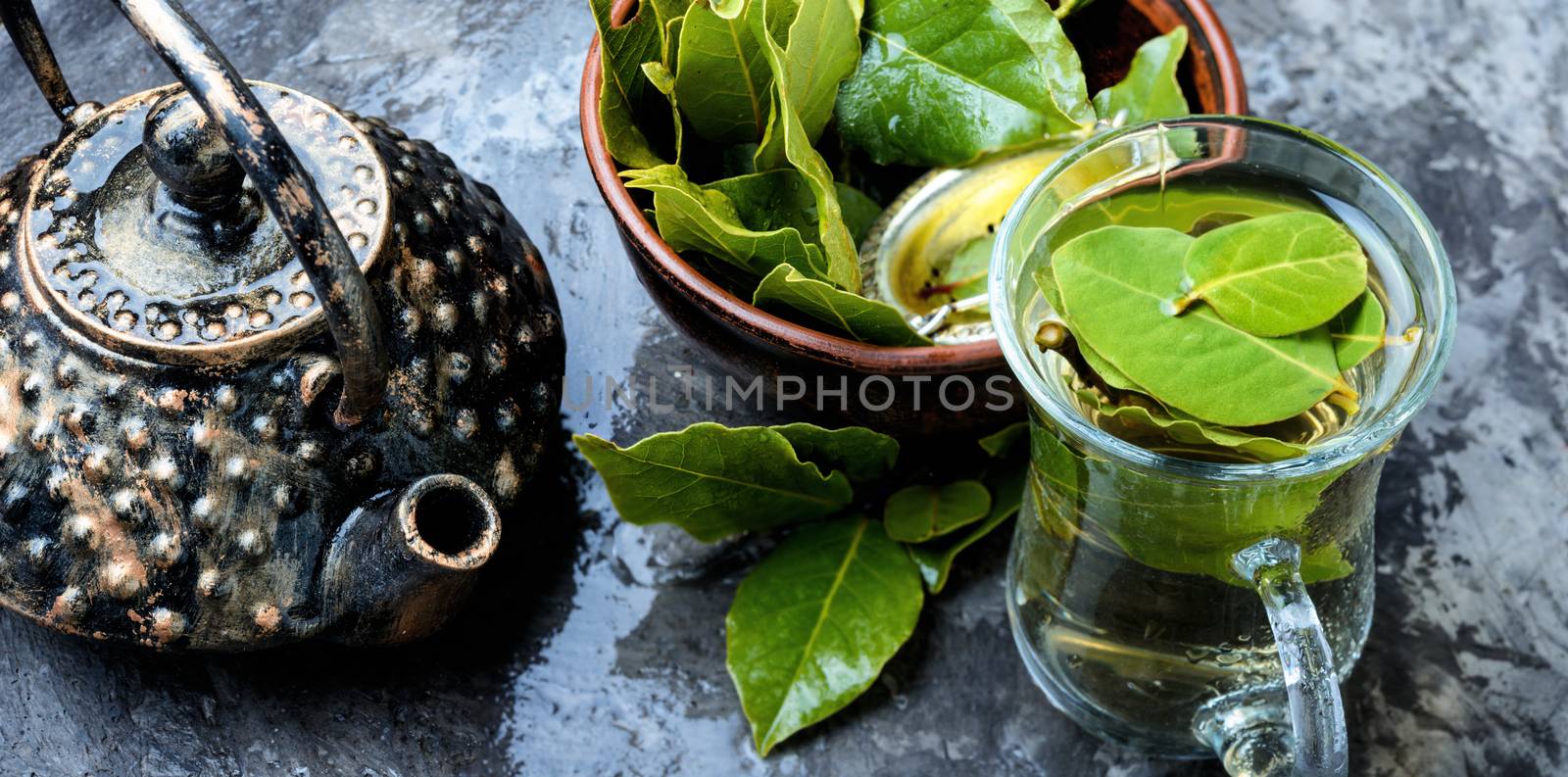 Herbal tea with bay leaf.Brewed delicious herbal tea