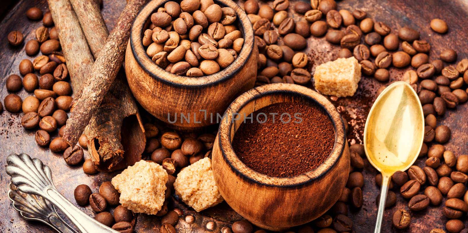 Coffee beans and grounds by LMykola