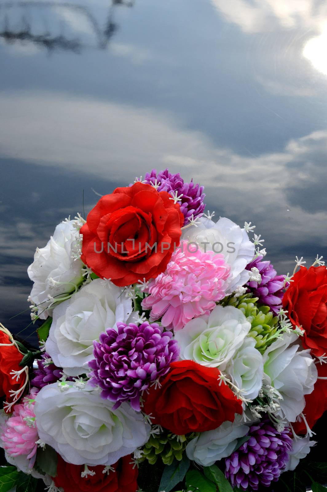 bouquet of flowers on the car bride