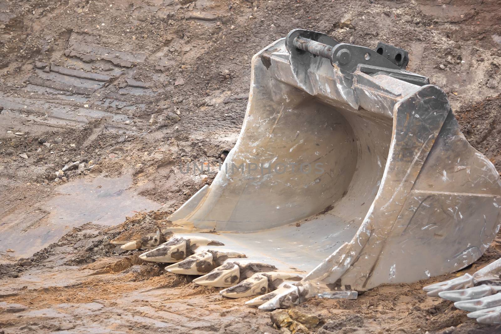 Shovels from an excavator on a construction site