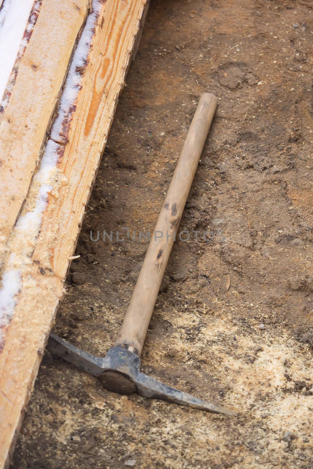 Tool is lying on a construction site