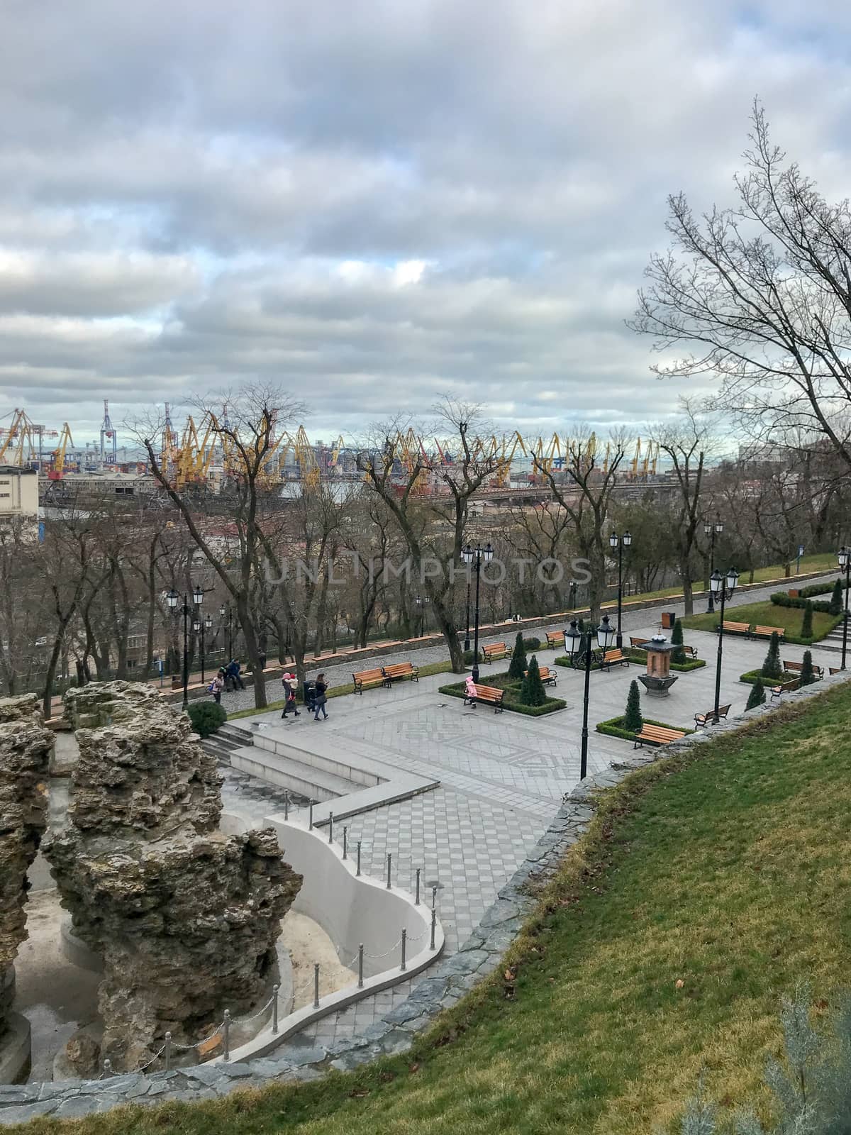 Odessa, Ukraine - December 30, 2017: Winter Walk In The Sea Park.