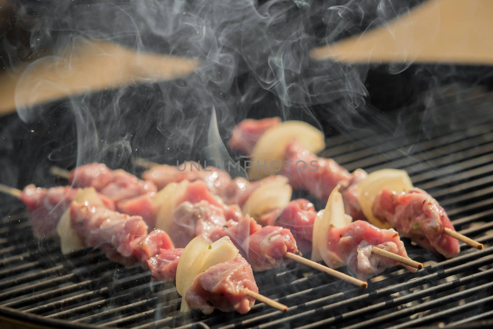 Delicious meat skewers on the hot grill by sandra_fotodesign