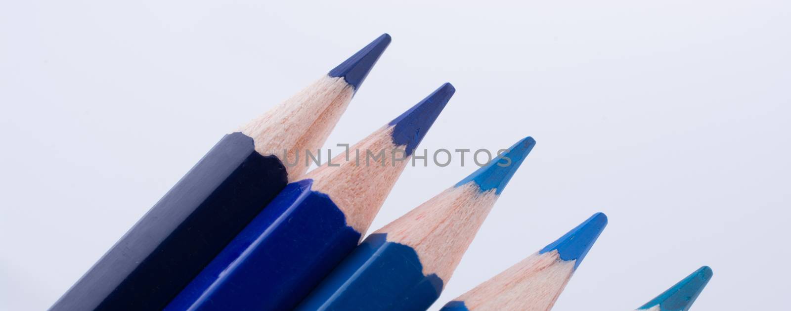 Color Pencils of various colors on a  white background