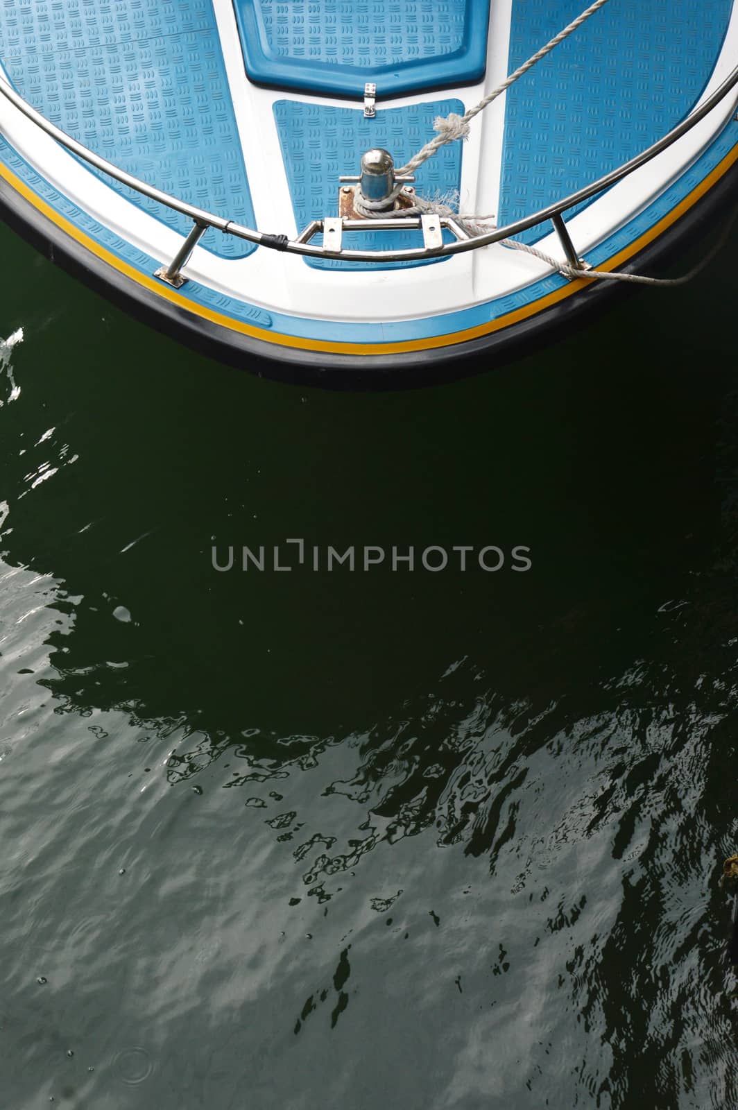 speedboat at anchor with top view 