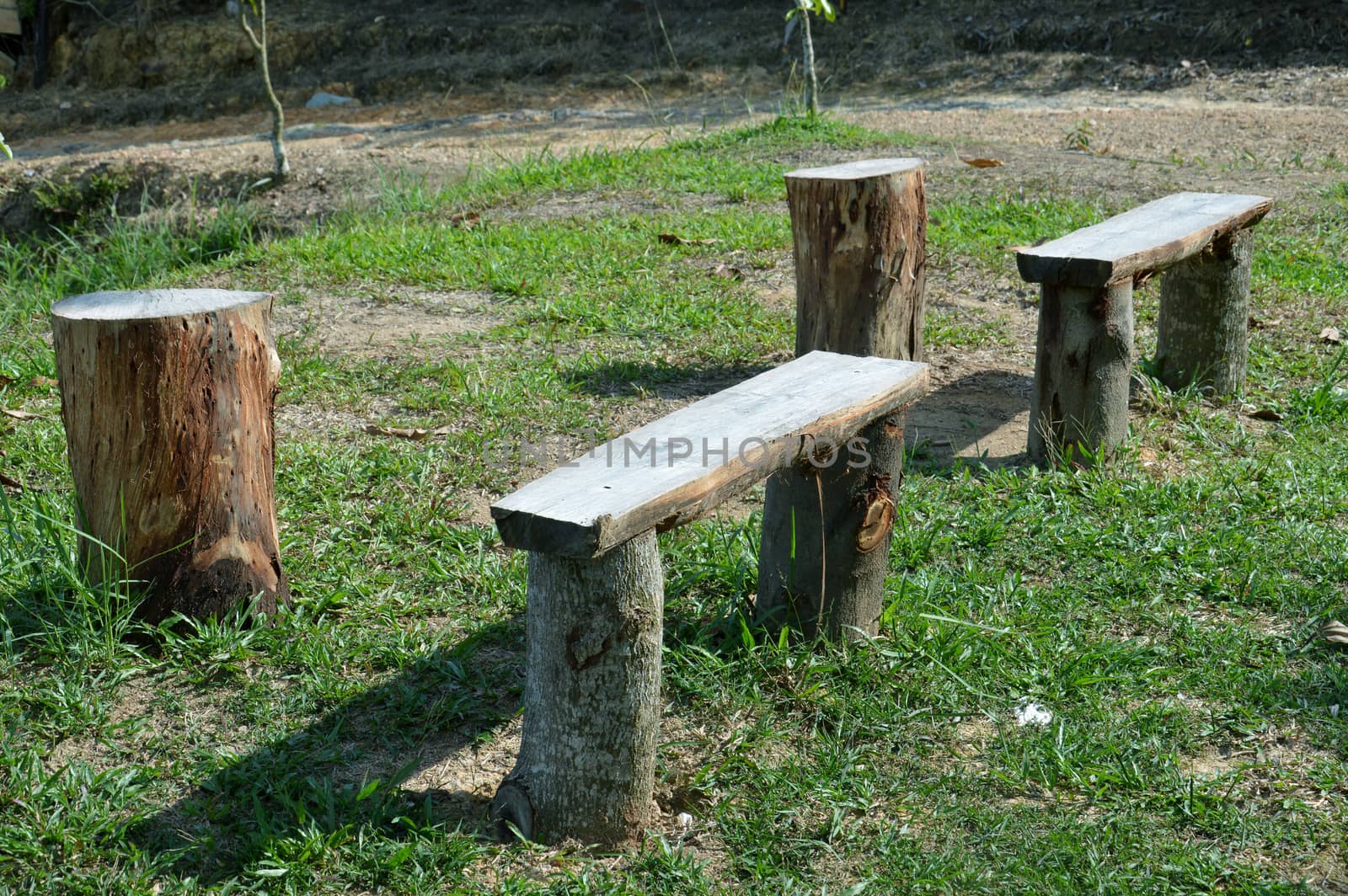 empty wooden bench on the park