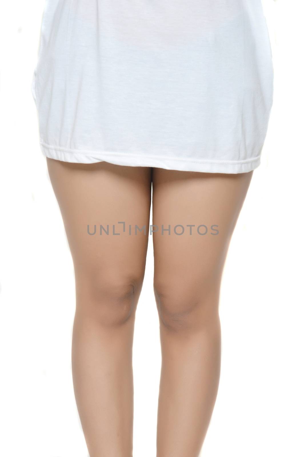 asian young woman's thigh wearing long white shirts