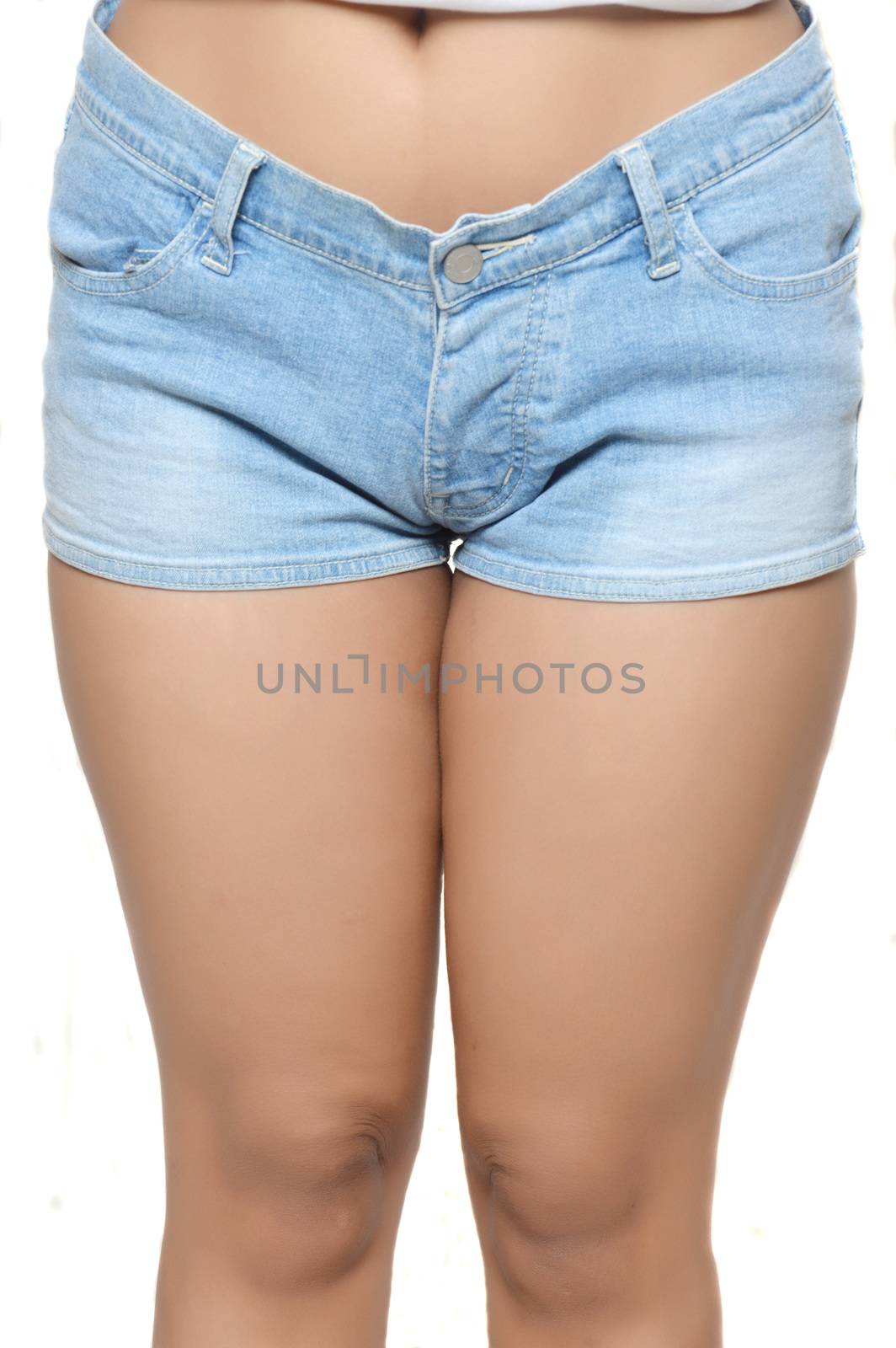 asian young woman's thigh wearing short jeans