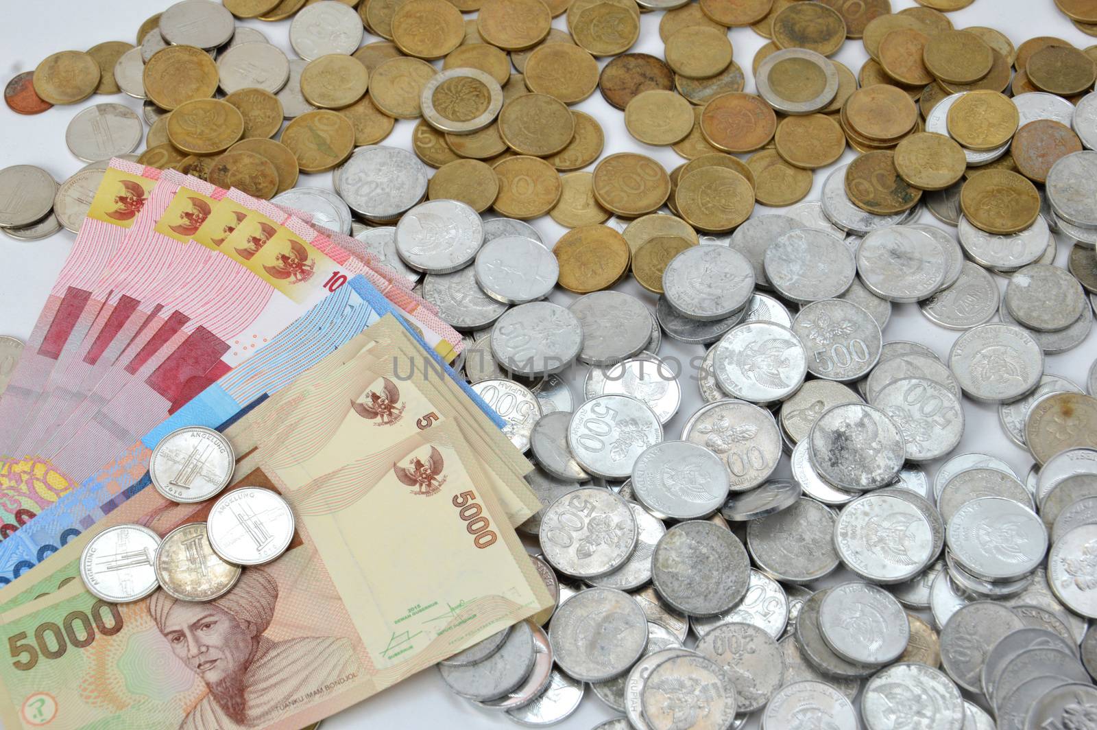 Indonesian paper and coins money background