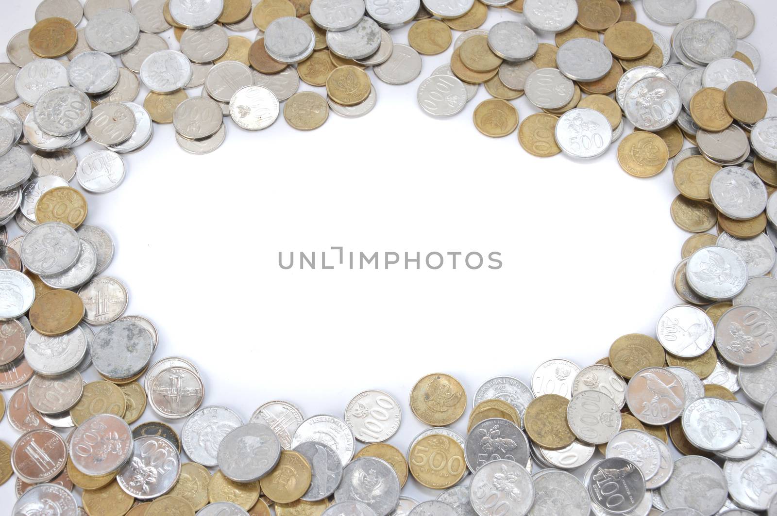 white blank with framing Indonesian coins money