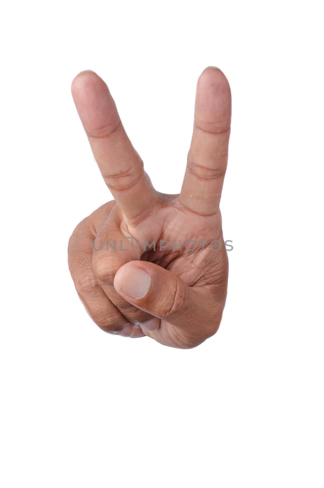 victory or two hand sign on white background