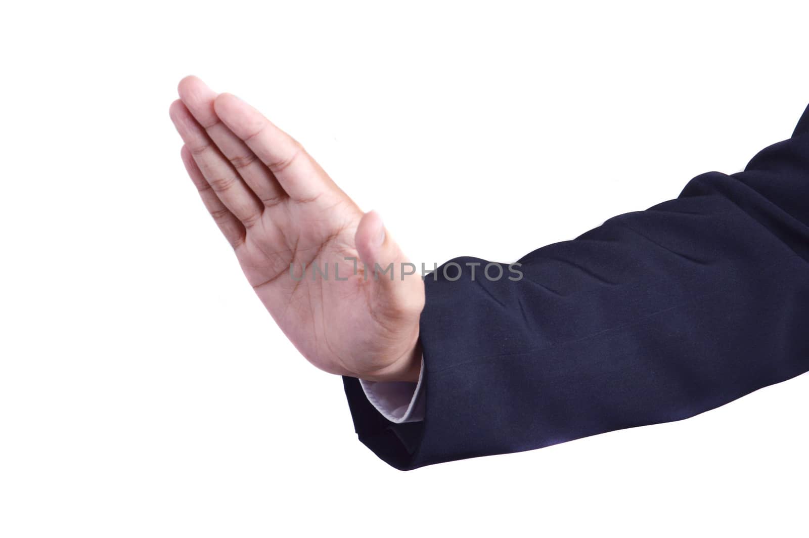 businessman suits hand stop on white background