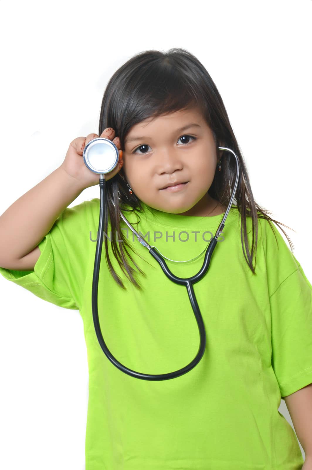 asian little girl dressed in green with a stethoscope