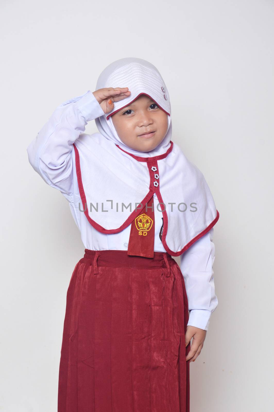 expression asian little girl with primary school uniform