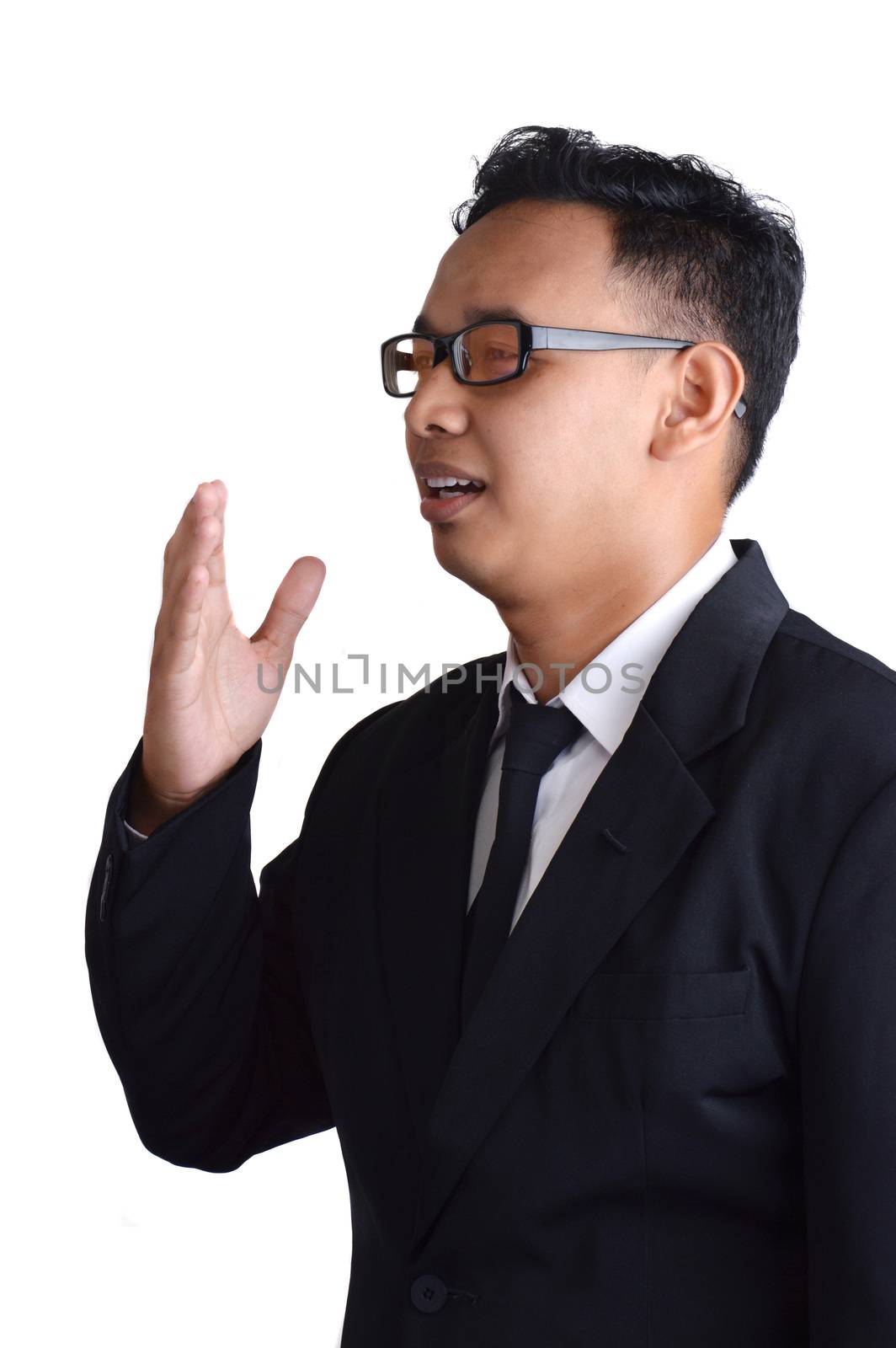 asian male businessman sick on white background