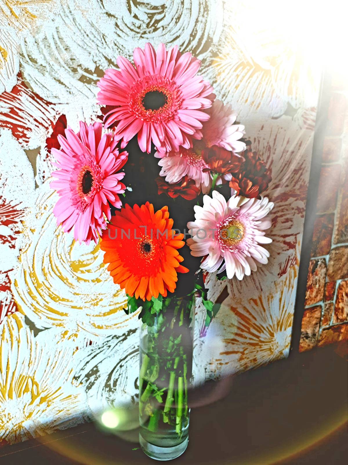 Bouquet of gerberas in a glass vase.