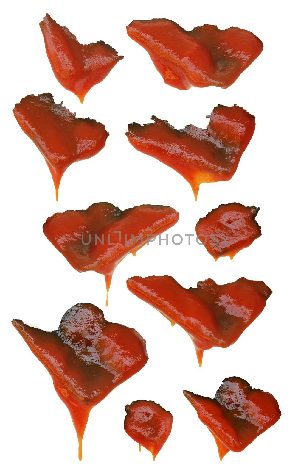 Tomato sauce stains on white background.(with Clipping Path)