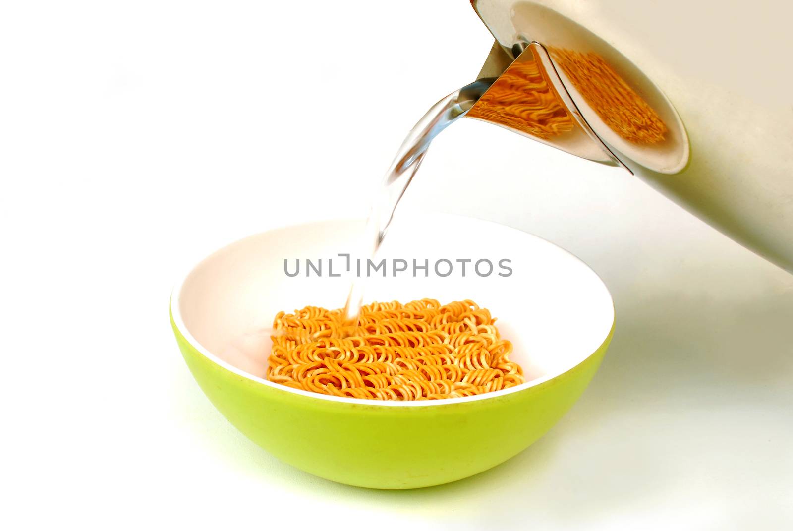 Instant noodles on white background.