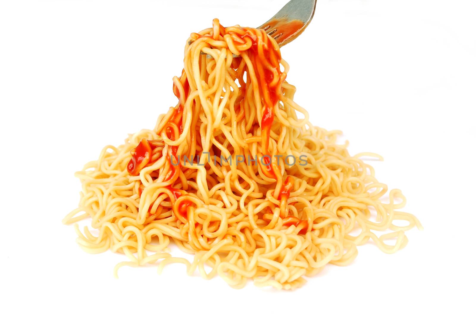 Instant noodles on white background.