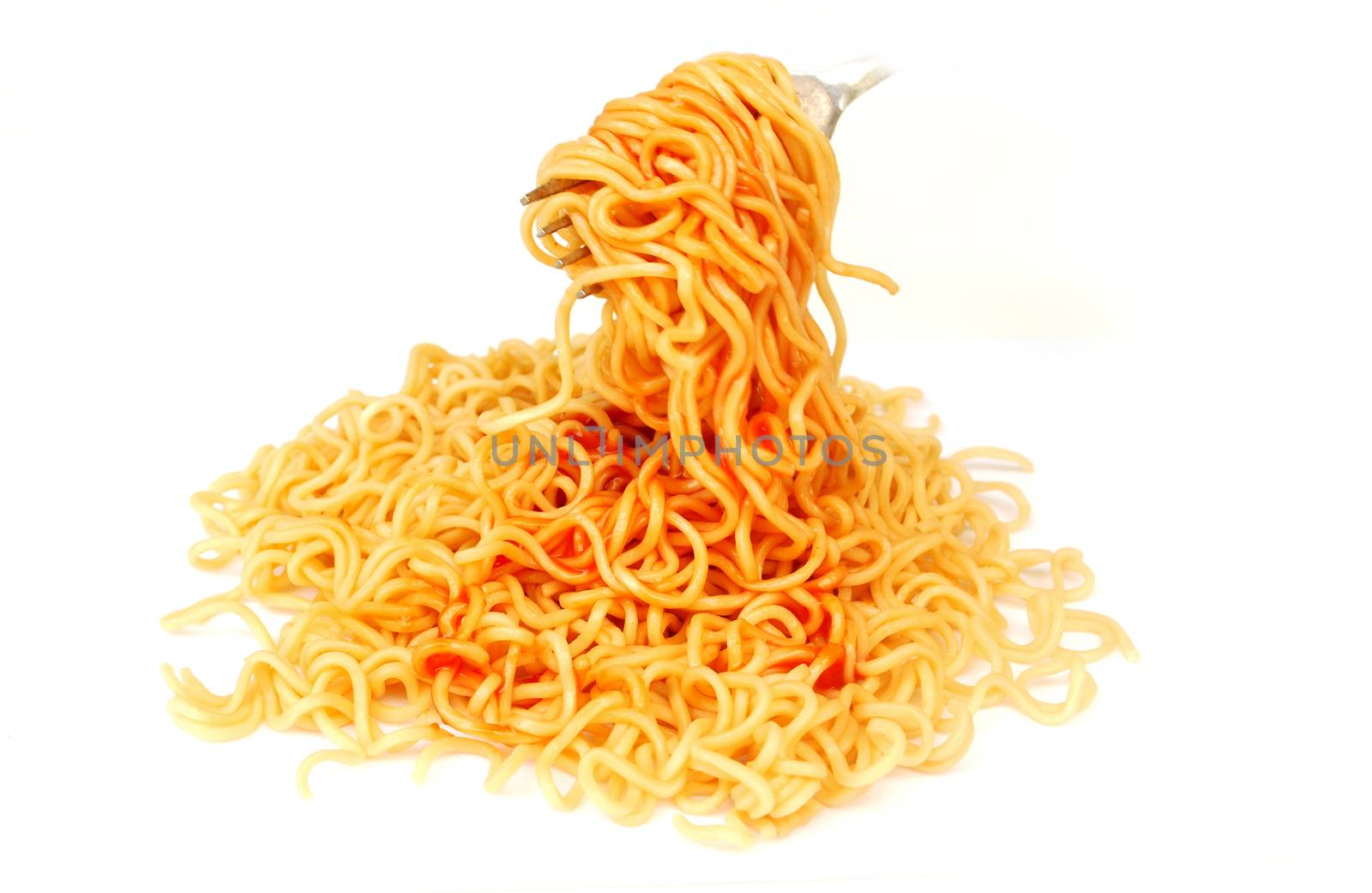 Instant noodles on white background.