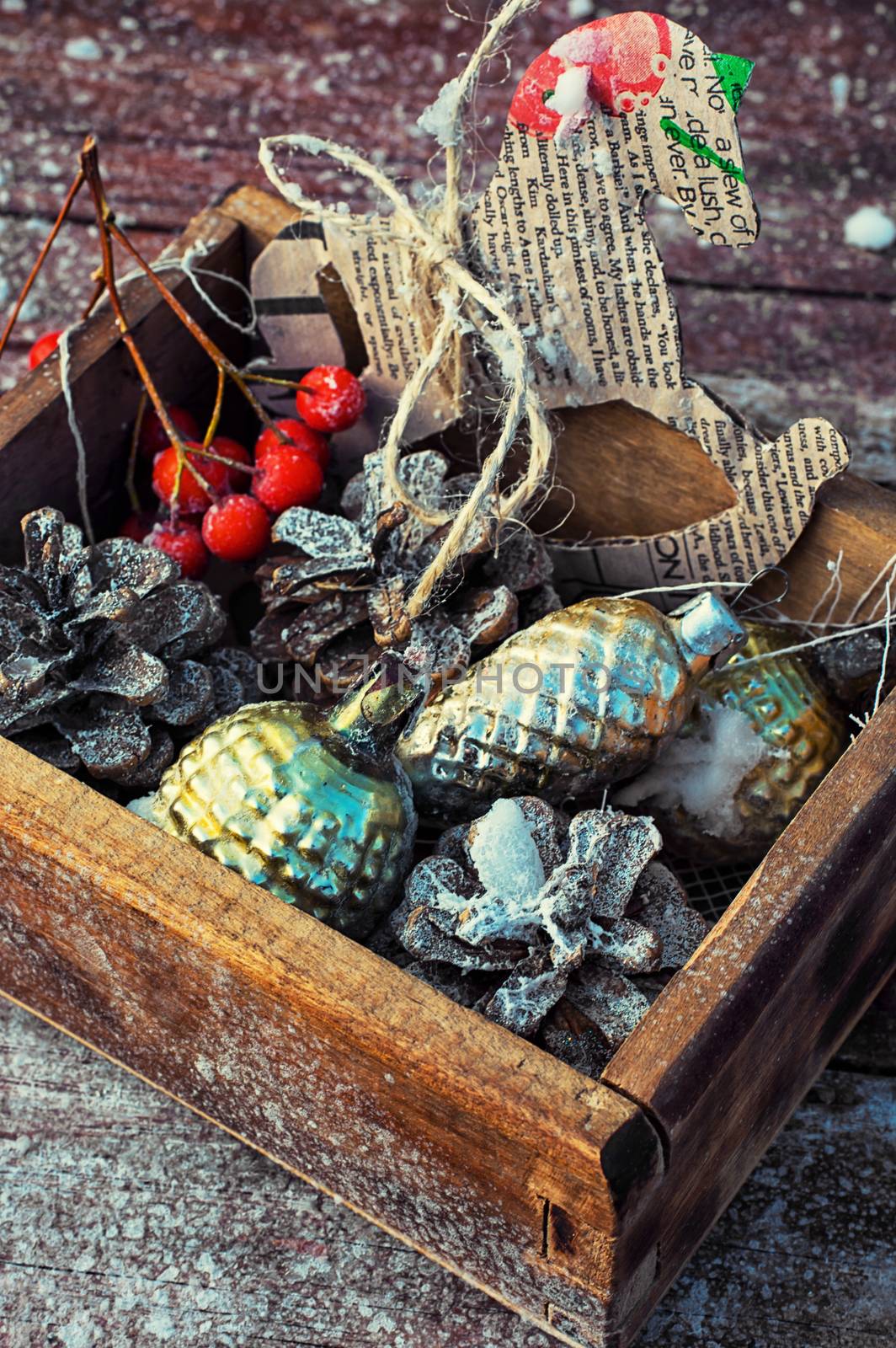 Christmas decorations for the winter holidays. Ornaments trinkets