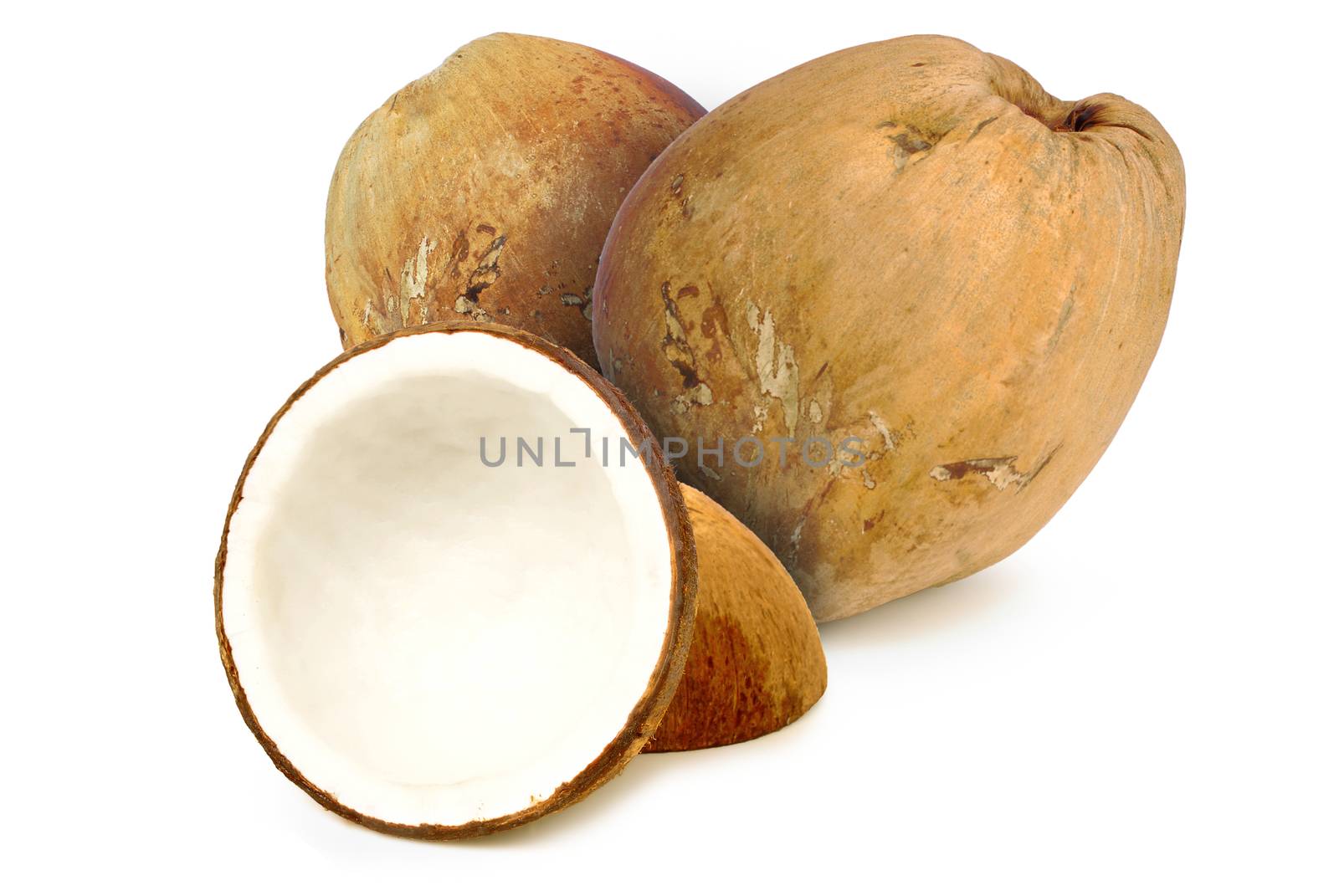 Dried coconut on white background.with clipping path.