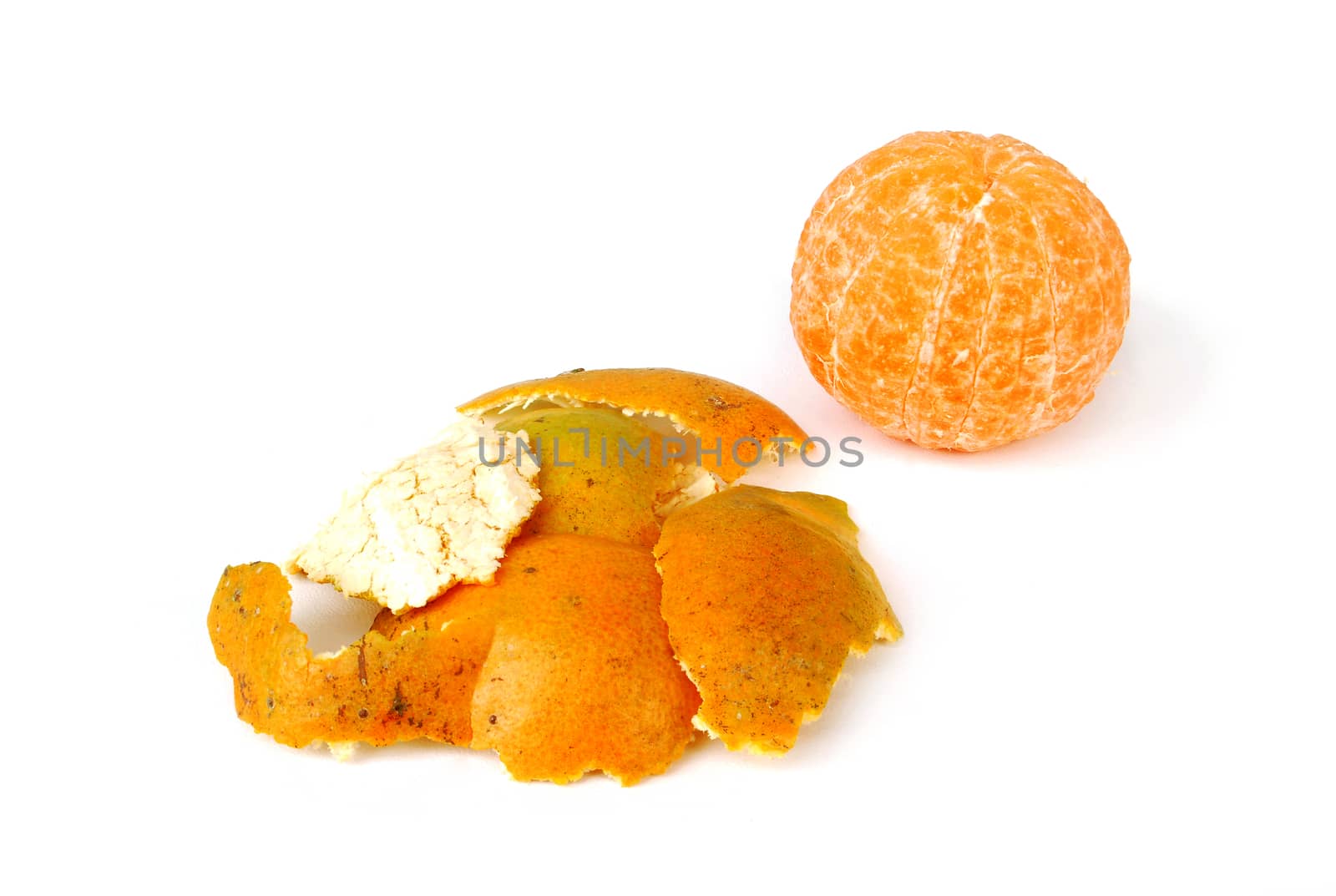 Orange peel on white background.